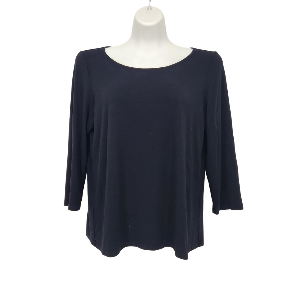 Eileen Fisher Women's Medium Black 3/4 Sleeve Scoop Neck Stretch Layering Top